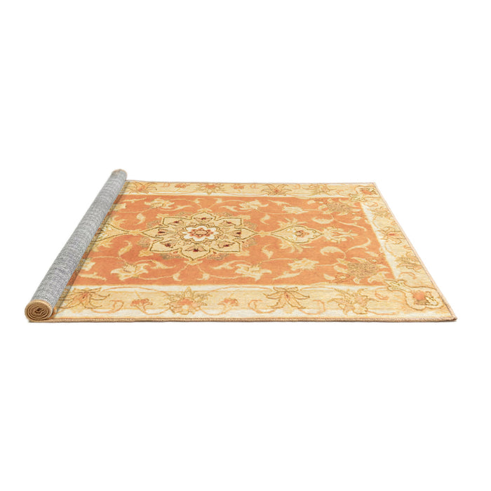 Sideview of Machine Washable Medallion Brown Traditional Rug, wshtr4739brn