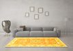 Machine Washable Medallion Yellow Traditional Rug in a Living Room, wshtr4739yw