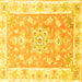 Square Machine Washable Medallion Yellow Traditional Rug, wshtr4739yw