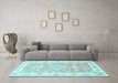 Machine Washable Medallion Light Blue Traditional Rug in a Living Room, wshtr4739lblu