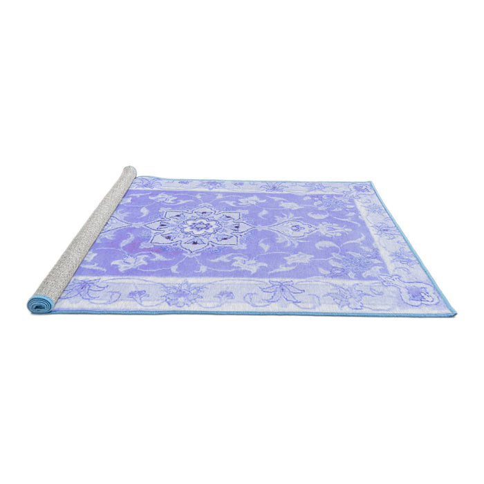 Sideview of Machine Washable Medallion Blue Traditional Rug, wshtr4739blu