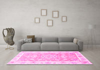 Machine Washable Medallion Pink Traditional Rug, wshtr4739pnk