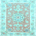 Square Machine Washable Medallion Light Blue Traditional Rug, wshtr4739lblu