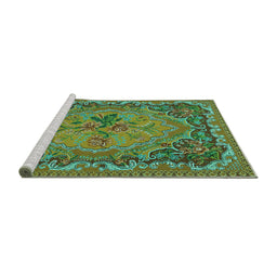 Sideview of Machine Washable Medallion Turquoise French Area Rugs, wshtr473turq