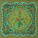 Square Machine Washable Medallion Turquoise French Area Rugs, wshtr473turq