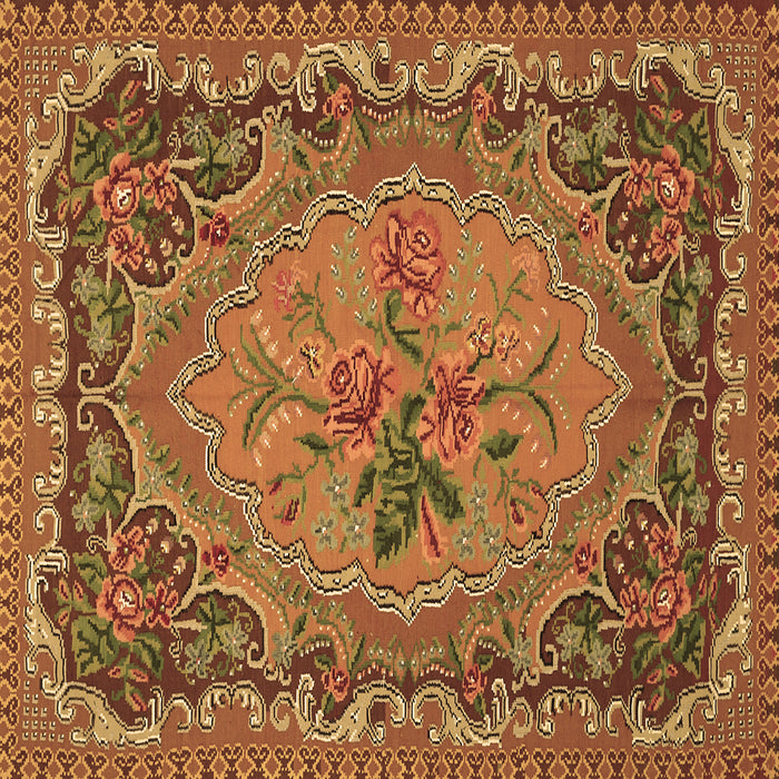 Square Machine Washable Medallion Brown French Rug, wshtr473brn