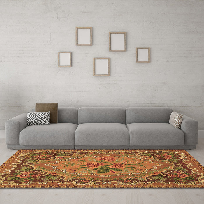 Machine Washable Medallion Brown French Rug in a Living Room,, wshtr473brn