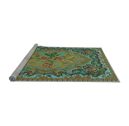 Sideview of Machine Washable Medallion Light Blue French Rug, wshtr473lblu