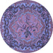 Round Machine Washable Medallion Blue French Rug, wshtr473blu