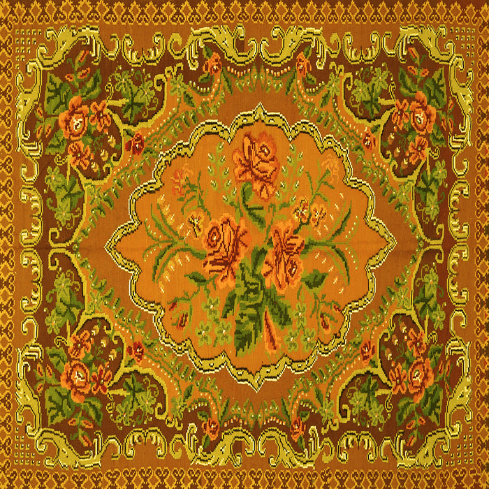 Square Machine Washable Medallion Yellow French Rug, wshtr473yw