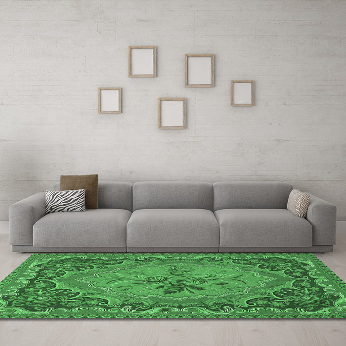 Machine Washable Medallion Emerald Green French Area Rugs in a Living Room,, wshtr473emgrn