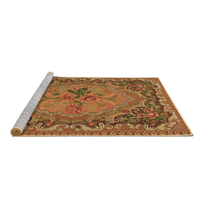 Sideview of Machine Washable Medallion Brown French Rug, wshtr473brn