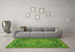 Machine Washable Medallion Green French Area Rugs in a Living Room,, wshtr473grn