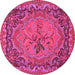 Round Machine Washable Medallion Pink French Rug, wshtr473pnk