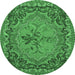 Round Machine Washable Medallion Emerald Green French Area Rugs, wshtr473emgrn
