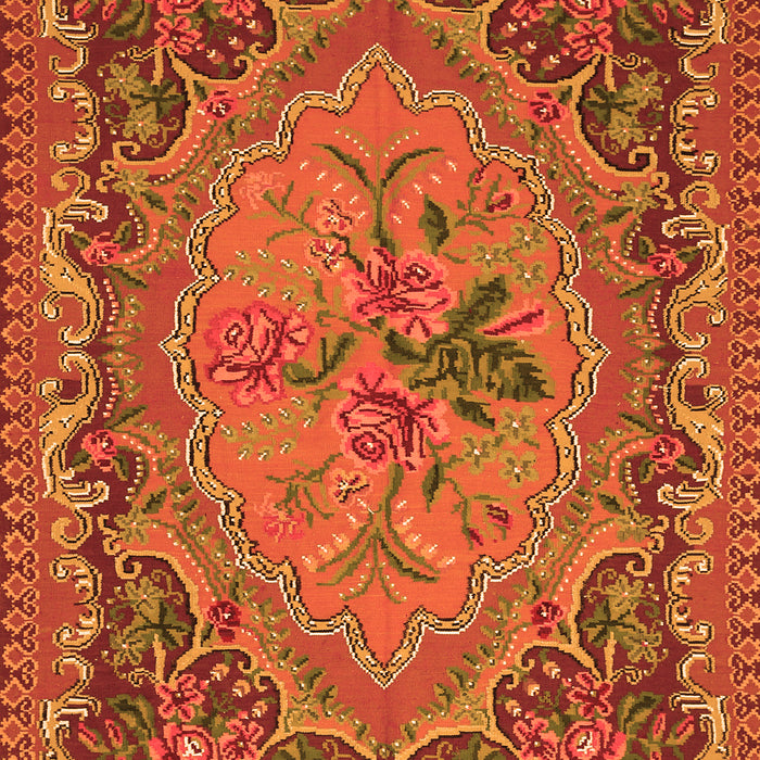 Serging Thickness of Machine Washable Medallion Orange French Area Rugs, wshtr473org