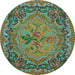 Round Machine Washable Medallion Light Blue French Rug, wshtr473lblu