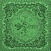 Square Machine Washable Medallion Emerald Green French Area Rugs, wshtr473emgrn