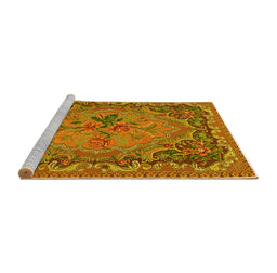 Sideview of Machine Washable Medallion Yellow French Rug, wshtr473yw