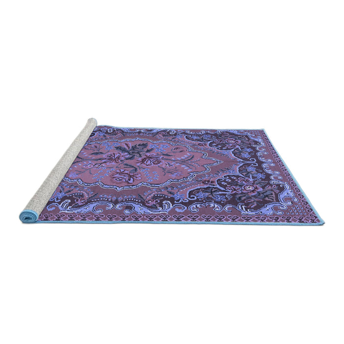 Sideview of Machine Washable Medallion Blue French Rug, wshtr473blu