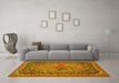 Machine Washable Medallion Yellow French Rug in a Living Room, wshtr473yw