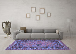 Machine Washable Medallion Blue French Rug in a Living Room, wshtr473blu