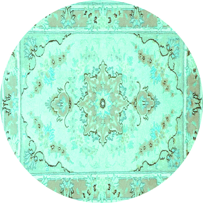 Round Machine Washable Persian Turquoise Traditional Area Rugs, wshtr4740turq