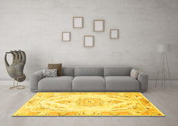 Machine Washable Persian Yellow Traditional Rug in a Living Room, wshtr4740yw