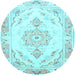 Round Machine Washable Persian Light Blue Traditional Rug, wshtr4740lblu