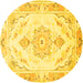 Round Machine Washable Persian Yellow Traditional Rug, wshtr4740yw