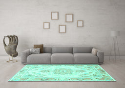 Machine Washable Persian Turquoise Traditional Area Rugs in a Living Room,, wshtr4740turq