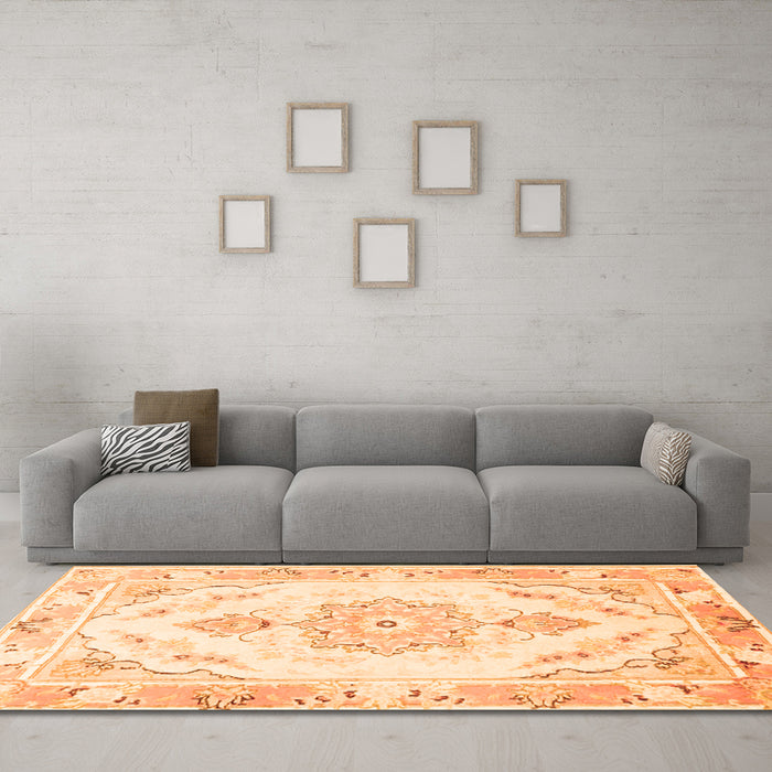 Machine Washable Persian Orange Traditional Area Rugs in a Living Room, wshtr4740org