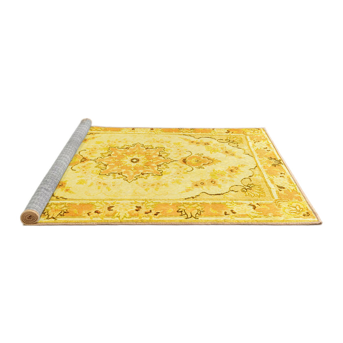 Sideview of Machine Washable Persian Yellow Traditional Rug, wshtr4740yw