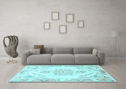 Machine Washable Persian Light Blue Traditional Rug in a Living Room, wshtr4740lblu