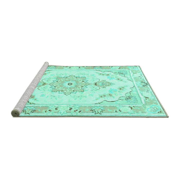 Sideview of Machine Washable Persian Turquoise Traditional Area Rugs, wshtr4740turq