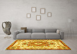 Machine Washable Persian Yellow Traditional Rug in a Living Room, wshtr4741yw