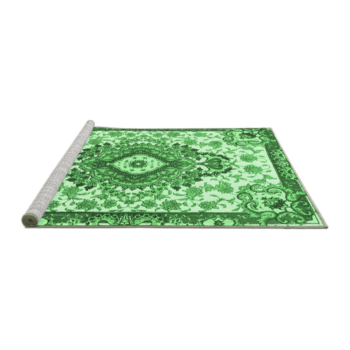 Sideview of Machine Washable Persian Emerald Green Traditional Area Rugs, wshtr4741emgrn