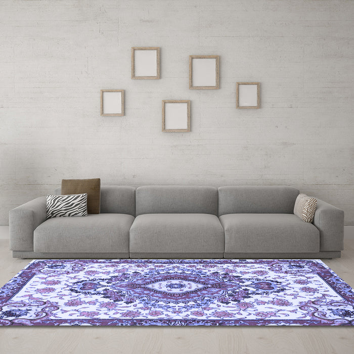 Machine Washable Persian Blue Traditional Rug in a Living Room, wshtr4741blu