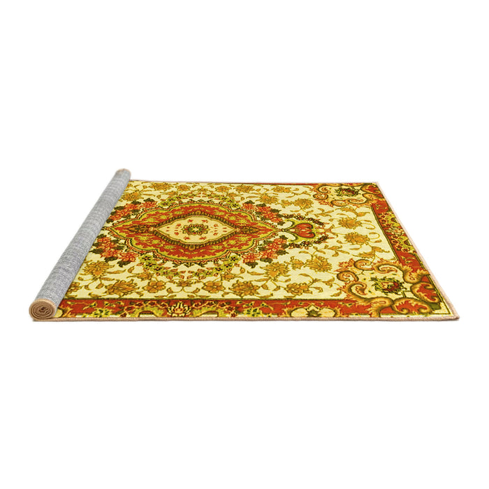 Sideview of Machine Washable Persian Yellow Traditional Rug, wshtr4741yw