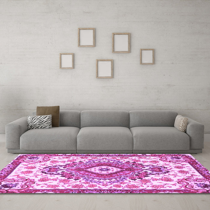 Machine Washable Persian Purple Traditional Area Rugs in a Living Room, wshtr4741pur
