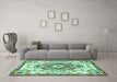 Machine Washable Persian Turquoise Traditional Area Rugs in a Living Room,, wshtr4741turq