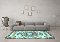 Machine Washable Persian Light Blue Traditional Rug in a Living Room, wshtr4741lblu
