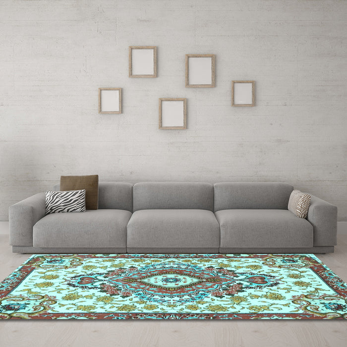 Machine Washable Persian Light Blue Traditional Rug in a Living Room, wshtr4741lblu