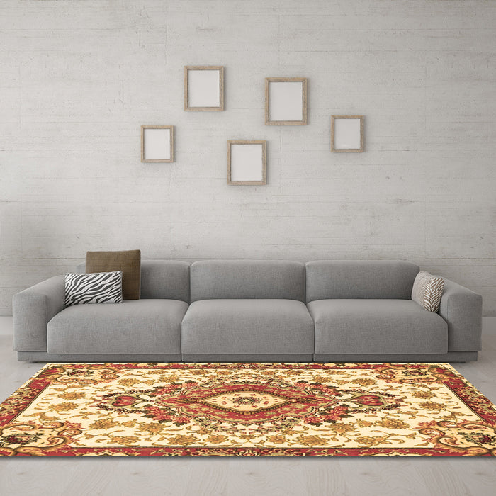 Machine Washable Persian Brown Traditional Rug in a Living Room,, wshtr4741brn