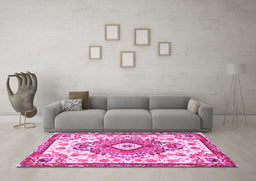 Machine Washable Persian Pink Traditional Rug in a Living Room, wshtr4741pnk