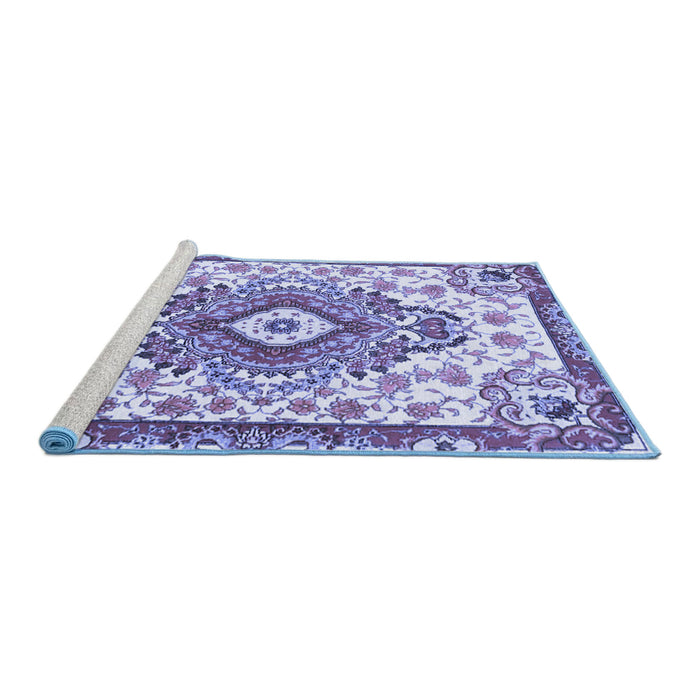 Sideview of Machine Washable Persian Blue Traditional Rug, wshtr4741blu
