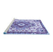 Sideview of Machine Washable Persian Blue Traditional Rug, wshtr4741blu