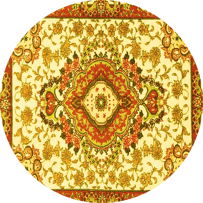 Round Machine Washable Persian Yellow Traditional Rug, wshtr4741yw