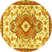 Round Machine Washable Persian Yellow Traditional Rug, wshtr4741yw