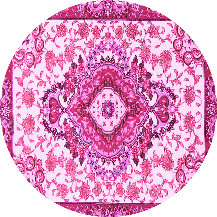 Round Machine Washable Persian Pink Traditional Rug, wshtr4741pnk